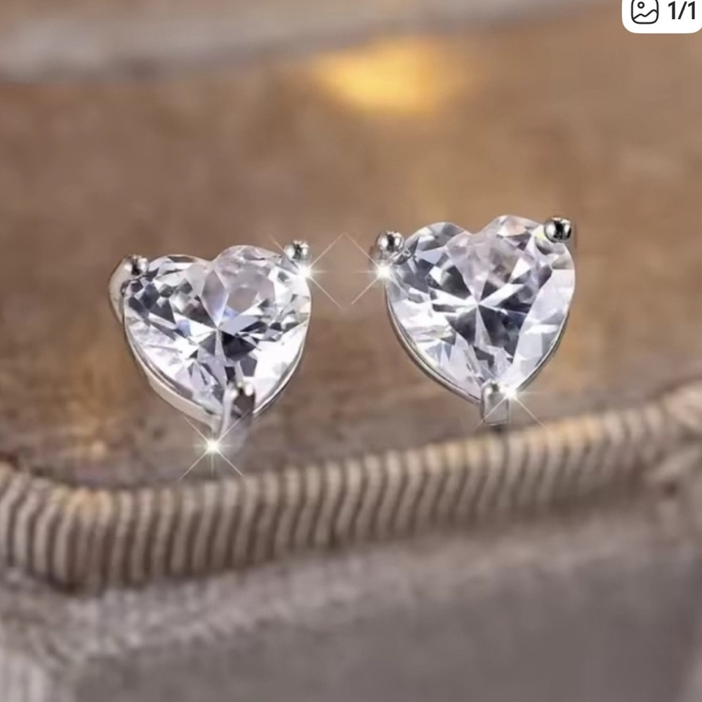 Heart-Shaped Silver Tone Stud Earrings